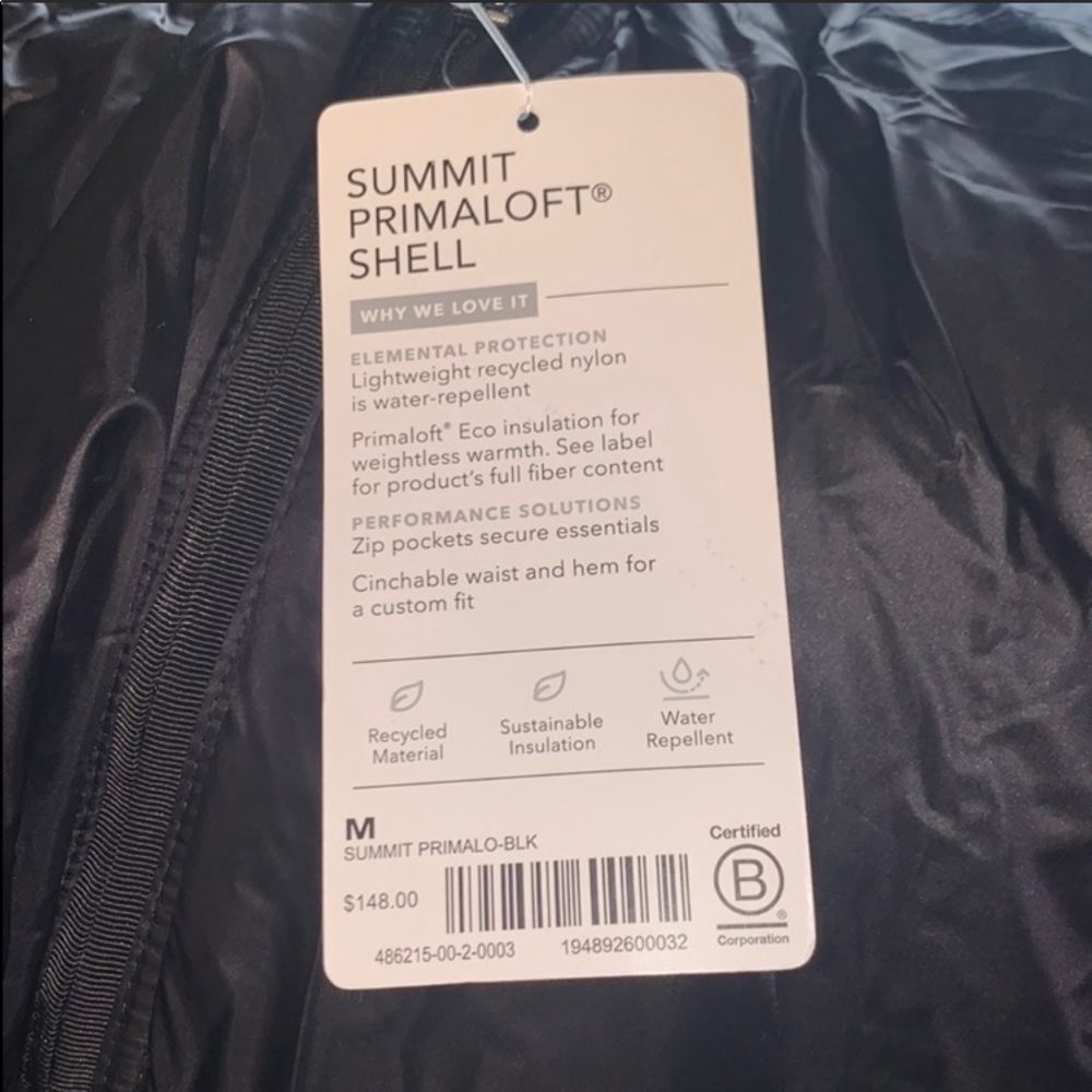 Athleta M Summit Primaloft Shell Black NWT jacket